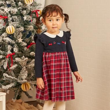 先染チェック×起毛テレコ ワンピース