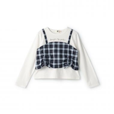 チェックレイヤード風長袖Tシャツ