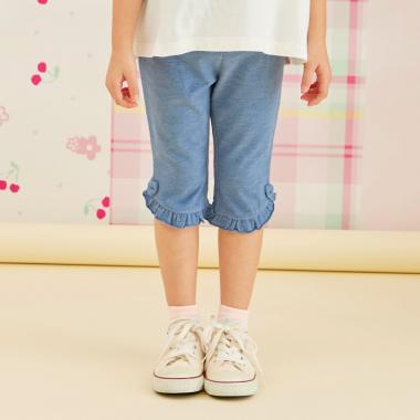 デニム風ニットツイル パンツ 6分丈