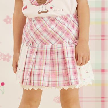 先染チェック×ドビー織プリント プリーツスカパン