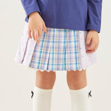 先染チェック×ドビー織プリント プリーツスカパン