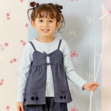 デニム風ツイル×天竺 長袖チュニック