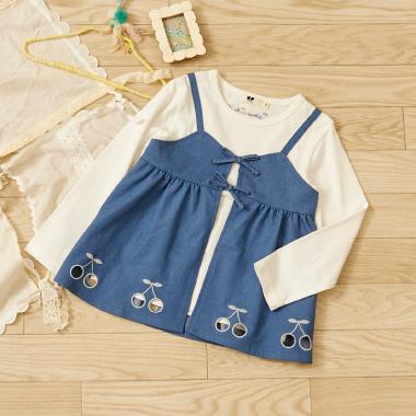 デニム風ツイル×天竺 長袖チュニック