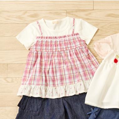 先染チェック レイヤード風半袖チュニック