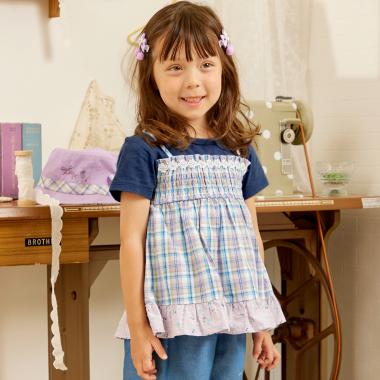 先染チェック レイヤード風半袖チュニック