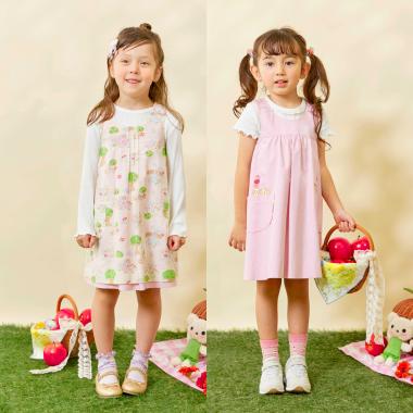 ローン総柄×シャンブレー　リバーシブルジャンパースカート