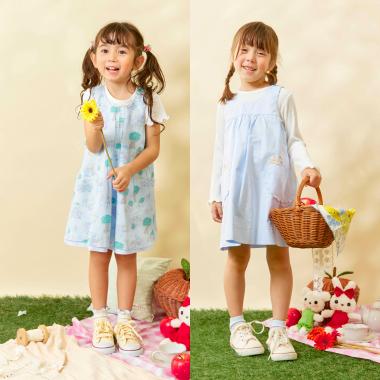 ローン総柄×シャンブレー　リバーシブルジャンパースカート