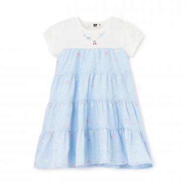 ギンガム発泡プリント ティアード ワンピーズ