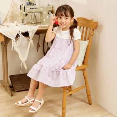 ギンガム発泡プリント ティアード ワンピーズ