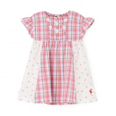 先染チェック×ドビー織プリント ワンピース