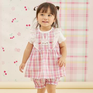 先染チェック×ドビー織プリント チュニック・ブルマセット