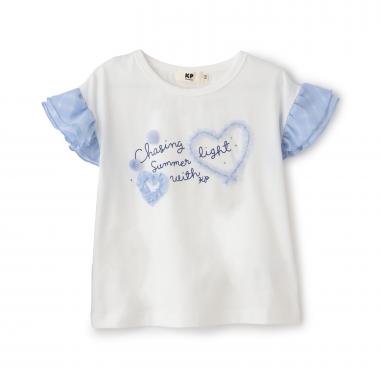 ドロップショルダー 袖フリルTシャツ