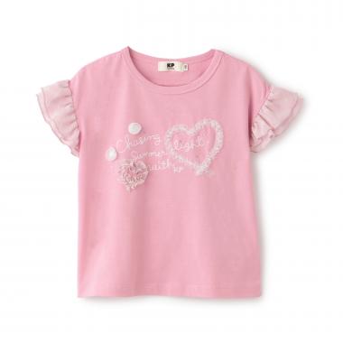 ドロップショルダー 袖フリルTシャツ