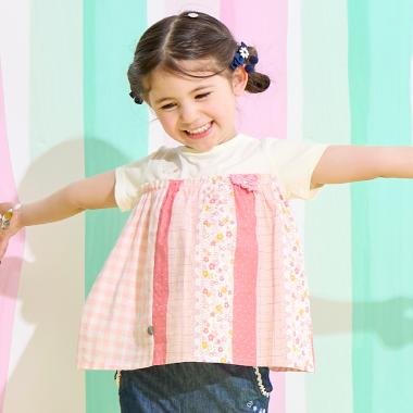 ギンガム×総柄 チュニック