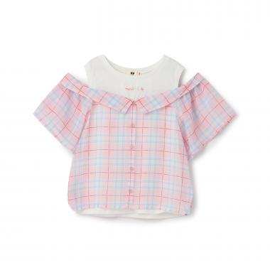 シフォンシアーチェック ドッキングＴシャツ