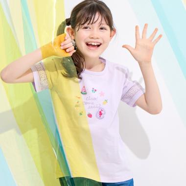 レース切り替え袖 Tシャツ
