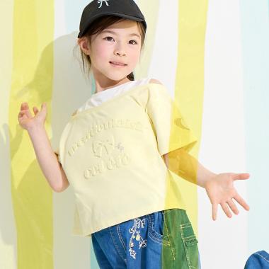 【接触冷感】ぷっくりロゴ肩開きTシャツ