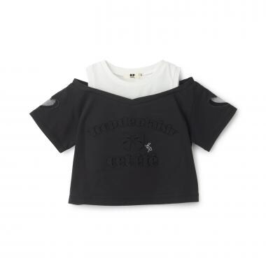 【接触冷感】ぷっくりロゴ肩開きTシャツ