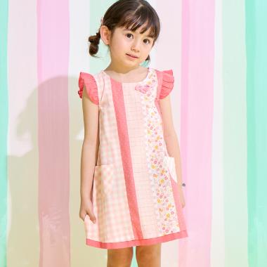 ギンガム×総柄 ワンピース