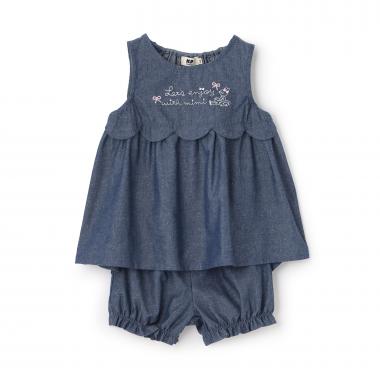 ラメデニム チュニック･ショートパンツセット