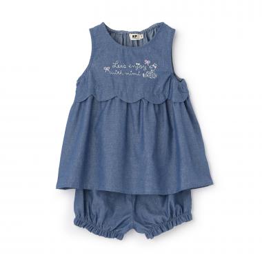 ラメデニム チュニック･ショートパンツセット