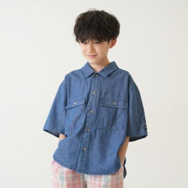 デニムワイドドロップショルダー5分袖シャツ
