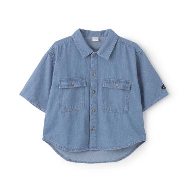 デニムワイドドロップショルダー5分袖シャツ