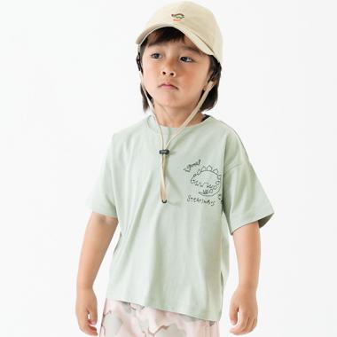 【綿100%】恐竜ステッチ刺しゅうワイド半T