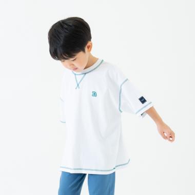 【綿100%】配色ステッチビッグ半T