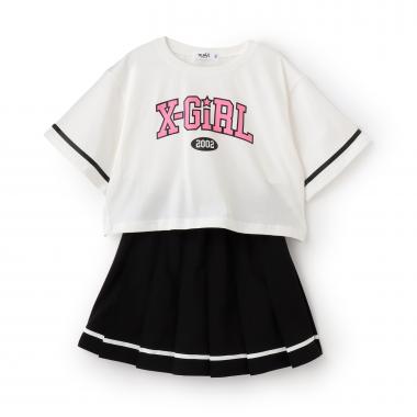 【人気商品再入荷】【直営店で取り扱い無し】カレッジロゴ半袖Tシャツ+プリーツスカート
