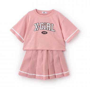 【人気商品再入荷】【直営店で取り扱い無し】カレッジロゴ半袖Tシャツ+プリーツスカート