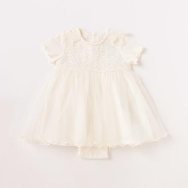 胸レースチュールスカートロンパース