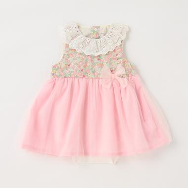 花柄チュールスカートロンパース