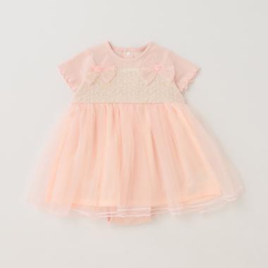 胸レースチュールスカートロンパース