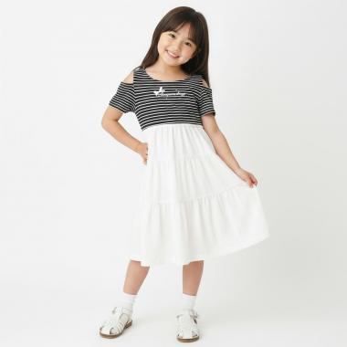 ボーダードッキング半袖ワンピース