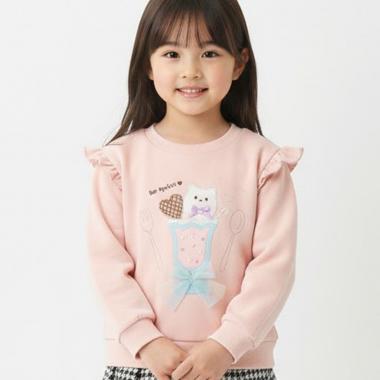 ネコパフェモチーフ肩フリルトレーナー