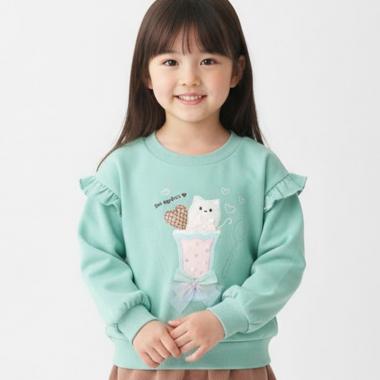 ネコパフェモチーフ肩フリルトレーナー