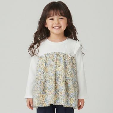 花柄ドッキング長袖Tシャツ