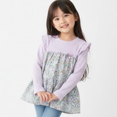 花柄ドッキング長袖Tシャツ