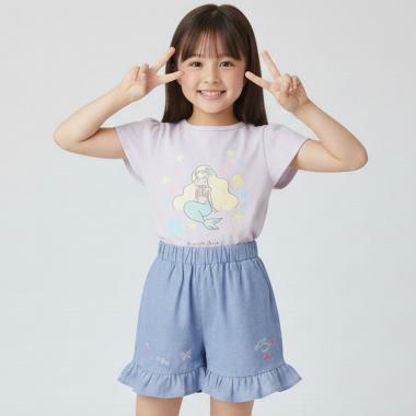 裾フリルさくらんぼ刺しゅうショートパンツ