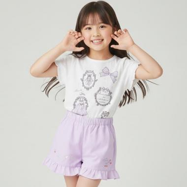 裾フリルさくらんぼ刺しゅうショートパンツ