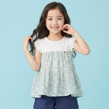 小花柄ドッキングティアードチュニック
