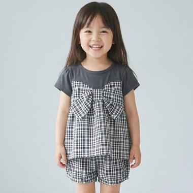 ギンガムチェック刺しゅうレースセットアップ