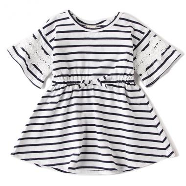 袖レースつきボーダー天竺ワンピース