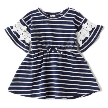 袖レースつきボーダー天竺ワンピース