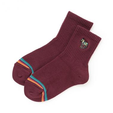 ゼブラワンポイント刺しゅうクルーソックス