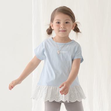 【型崩れしないやわらかコットン】裾フリルコットンレーストップス