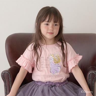 【DISNEYプリンセス】【型崩れしないやわらかコットン】マカロンフリルスリーブTシャツ