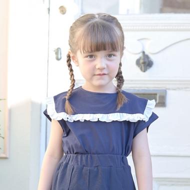 【型崩れしないやわらかコットン】フリルセーラーカラートップス