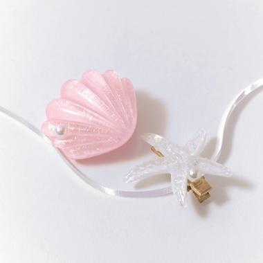 パール付きキラキラシェルヘアクリップ2Pセット